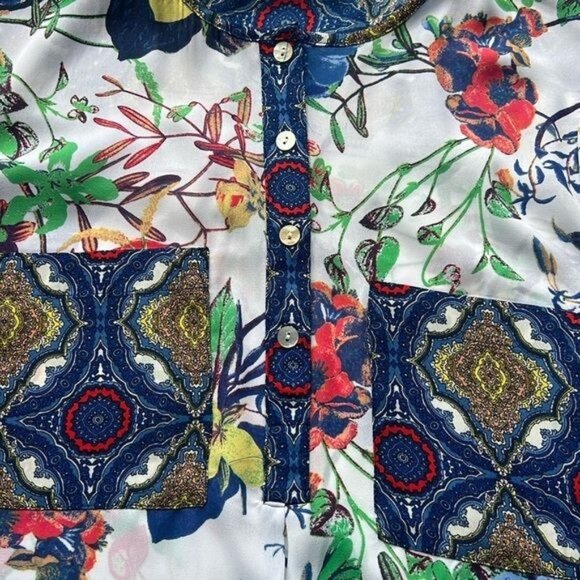 Bohemian Floral Tunic Dress With Blue Paisley Details & Button Front  M/L - Picture 6 of 10